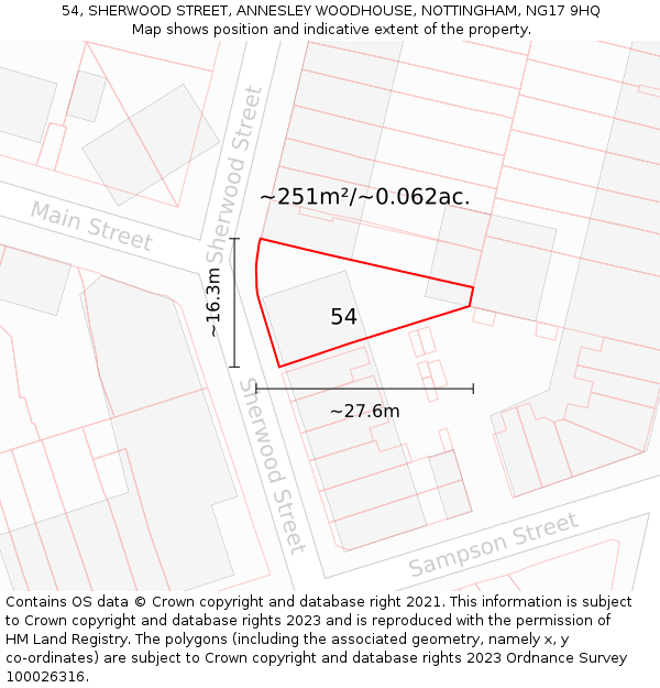 54, SHERWOOD STREET, ANNESLEY WOODHOUSE, NOTTINGHAM, NG17 9HQ: Plot and title map