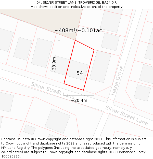 54, SILVER STREET LANE, TROWBRIDGE, BA14 0JR: Plot and title map