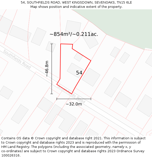 54, SOUTHFIELDS ROAD, WEST KINGSDOWN, SEVENOAKS, TN15 6LE: Plot and title map