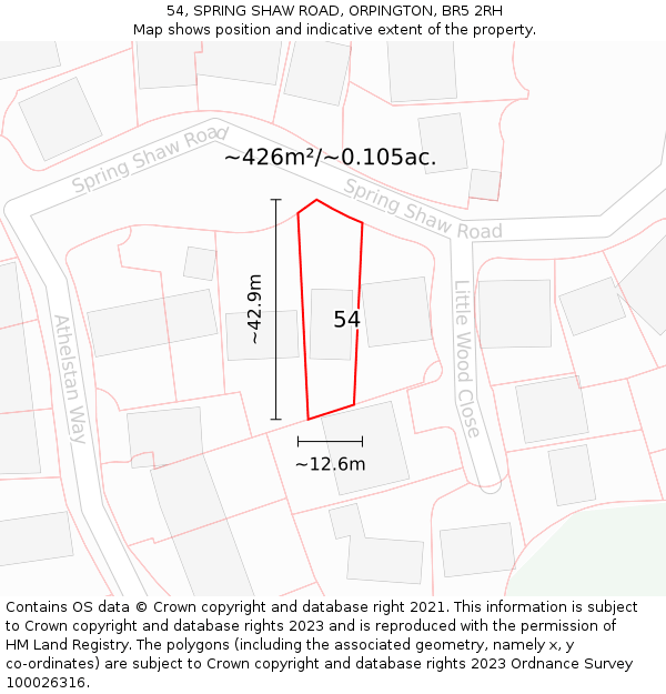 54, SPRING SHAW ROAD, ORPINGTON, BR5 2RH: Plot and title map