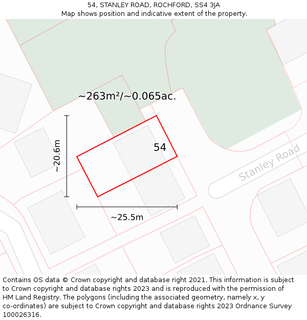 54, STANLEY ROAD, ROCHFORD, SS4 3JA: Plot and title map
