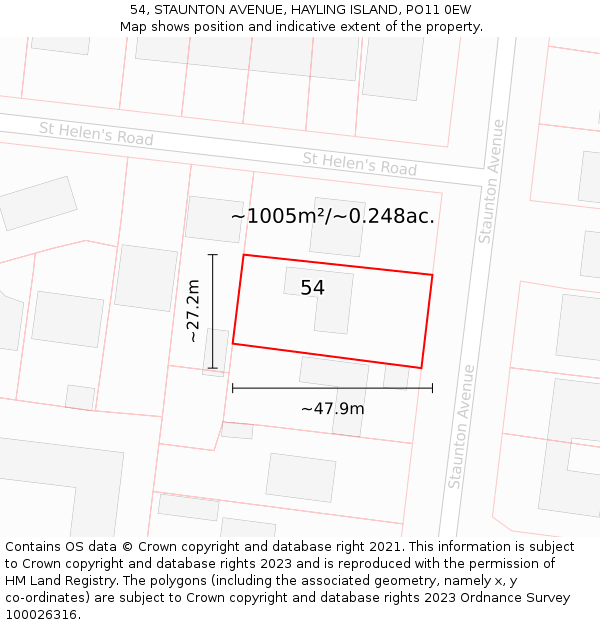 54, STAUNTON AVENUE, HAYLING ISLAND, PO11 0EW: Plot and title map