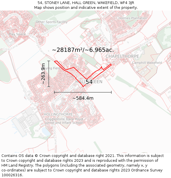 54, STONEY LANE, HALL GREEN, WAKEFIELD, WF4 3JR: Plot and title map