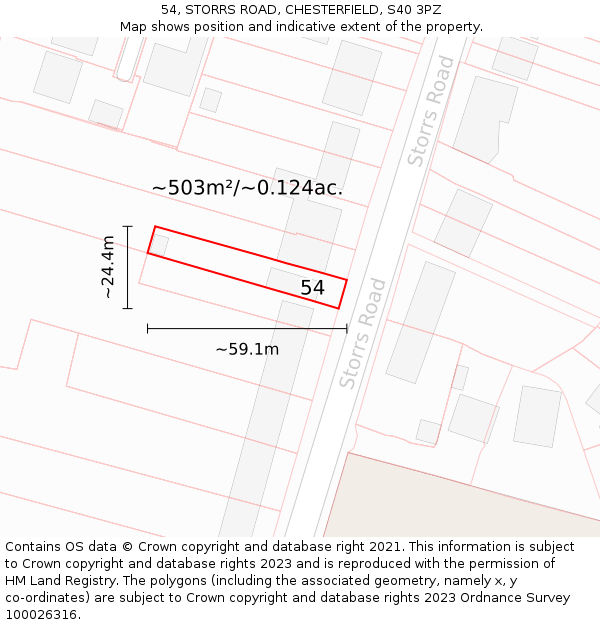 54, STORRS ROAD, CHESTERFIELD, S40 3PZ: Plot and title map