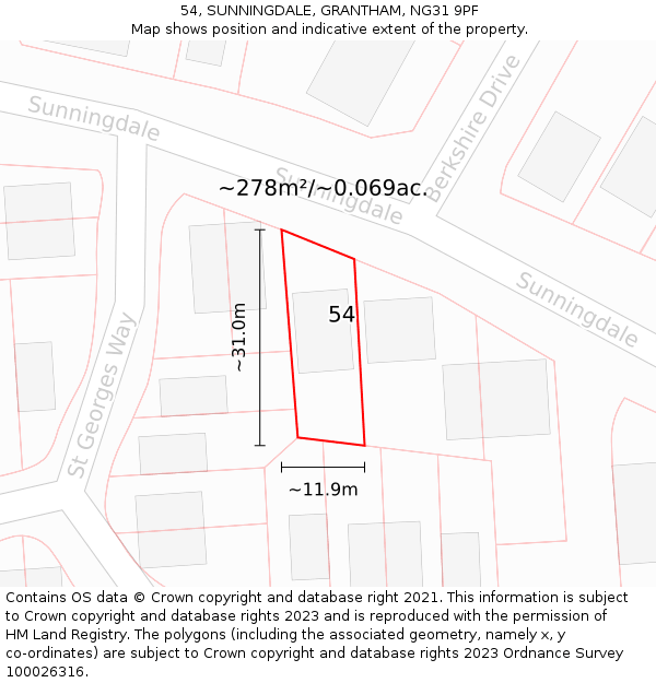 54, SUNNINGDALE, GRANTHAM, NG31 9PF: Plot and title map