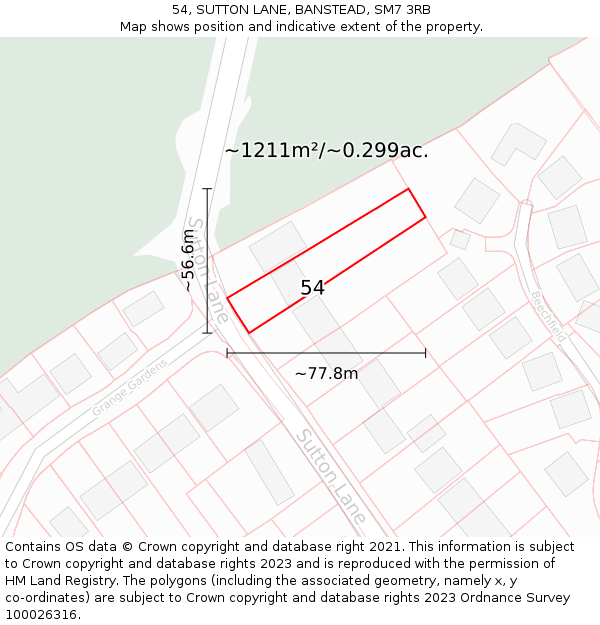 54, SUTTON LANE, BANSTEAD, SM7 3RB: Plot and title map