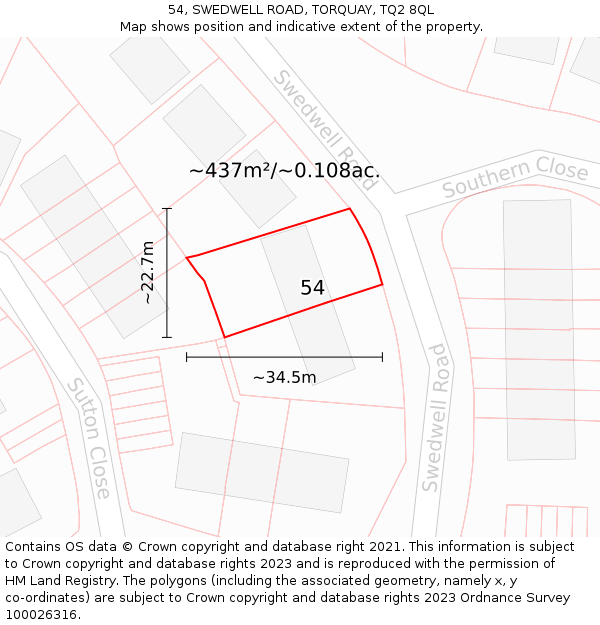 54, SWEDWELL ROAD, TORQUAY, TQ2 8QL: Plot and title map