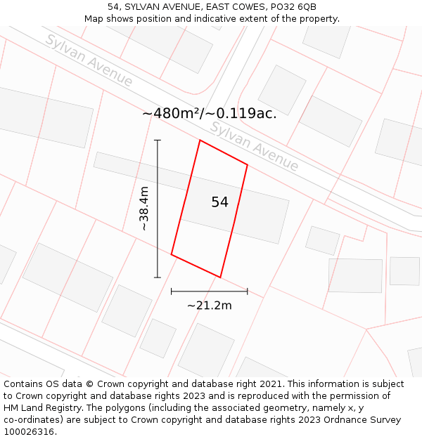 54, SYLVAN AVENUE, EAST COWES, PO32 6QB: Plot and title map