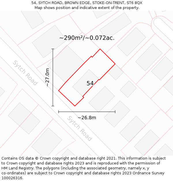 54, SYTCH ROAD, BROWN EDGE, STOKE-ON-TRENT, ST6 8QX: Plot and title map