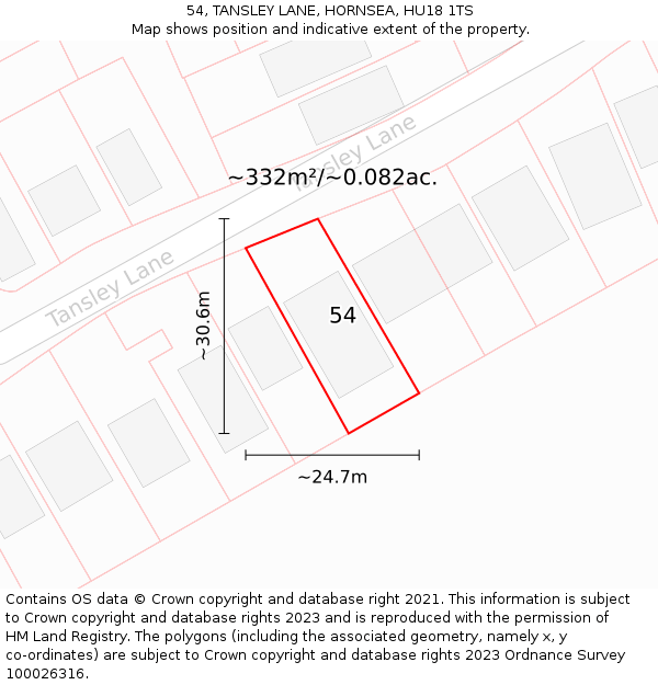 54, TANSLEY LANE, HORNSEA, HU18 1TS: Plot and title map