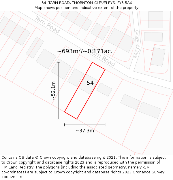 54, TARN ROAD, THORNTON-CLEVELEYS, FY5 5AX: Plot and title map