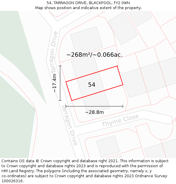 54, TARRAGON DRIVE, BLACKPOOL, FY2 0WN: Plot and title map