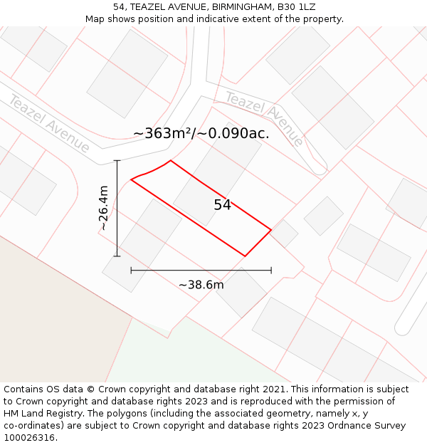 54, TEAZEL AVENUE, BIRMINGHAM, B30 1LZ: Plot and title map