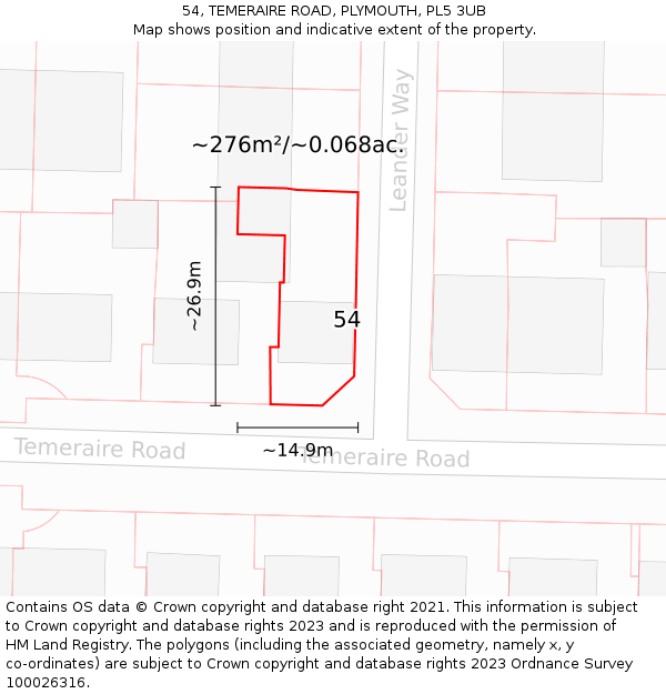 54, TEMERAIRE ROAD, PLYMOUTH, PL5 3UB: Plot and title map