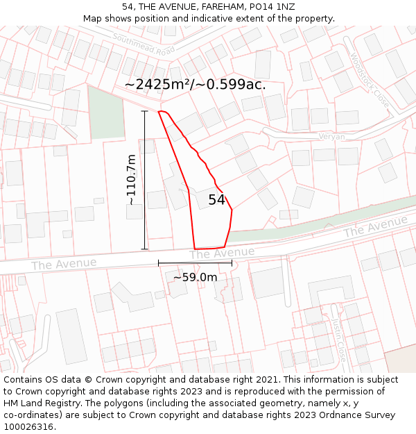 54, THE AVENUE, FAREHAM, PO14 1NZ: Plot and title map