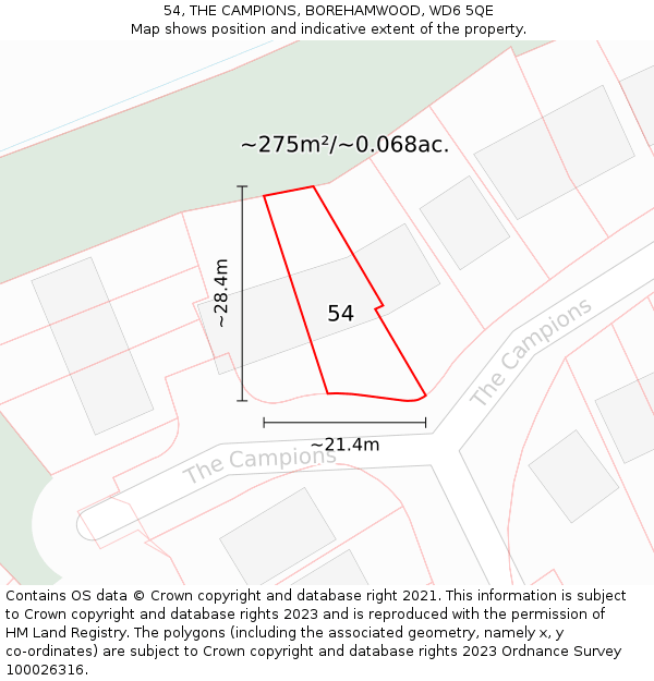 54, THE CAMPIONS, BOREHAMWOOD, WD6 5QE: Plot and title map