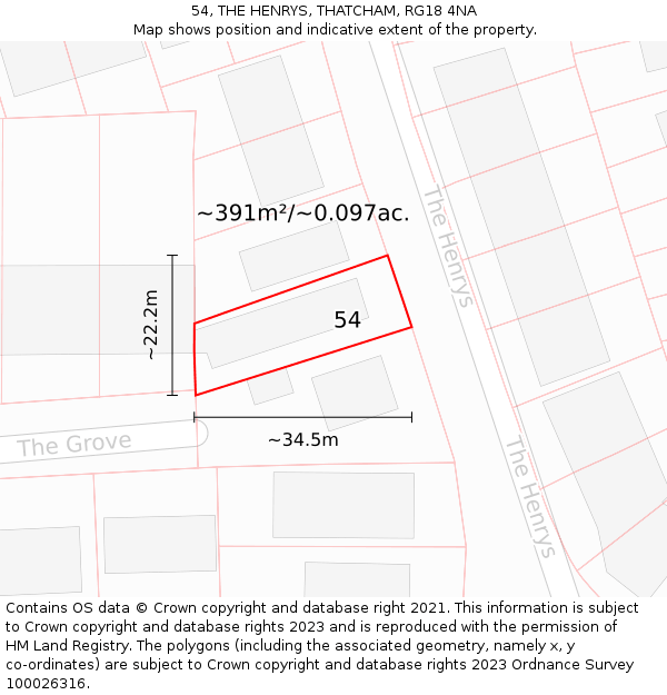 54, THE HENRYS, THATCHAM, RG18 4NA: Plot and title map