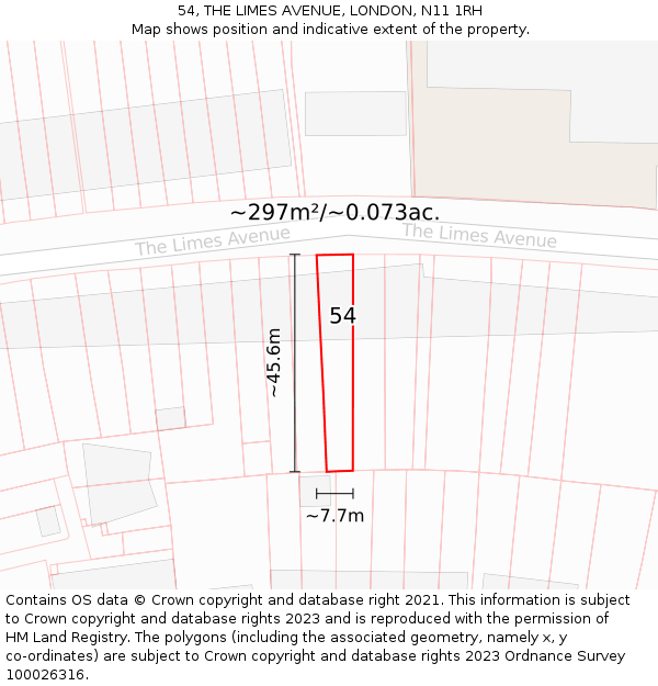 54, THE LIMES AVENUE, LONDON, N11 1RH: Plot and title map