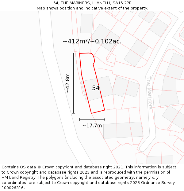 54, THE MARINERS, LLANELLI, SA15 2PP: Plot and title map