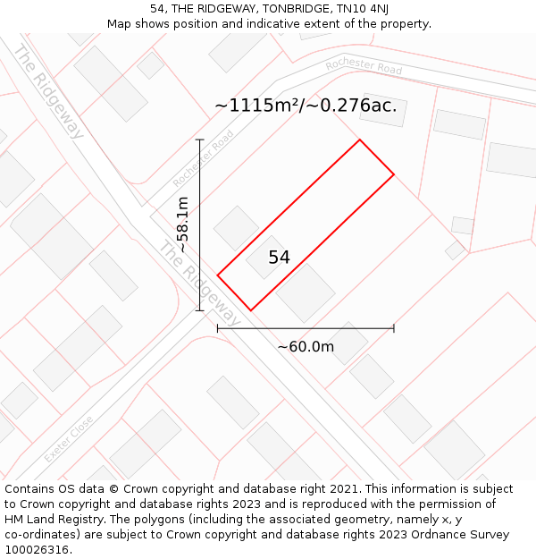 54, THE RIDGEWAY, TONBRIDGE, TN10 4NJ: Plot and title map