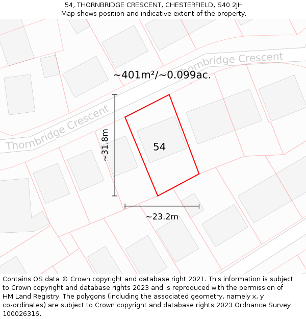 54, THORNBRIDGE CRESCENT, CHESTERFIELD, S40 2JH: Plot and title map