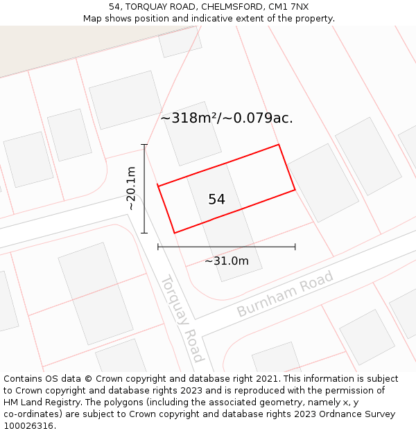 54, TORQUAY ROAD, CHELMSFORD, CM1 7NX: Plot and title map