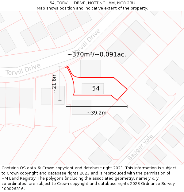 54, TORVILL DRIVE, NOTTINGHAM, NG8 2BU: Plot and title map