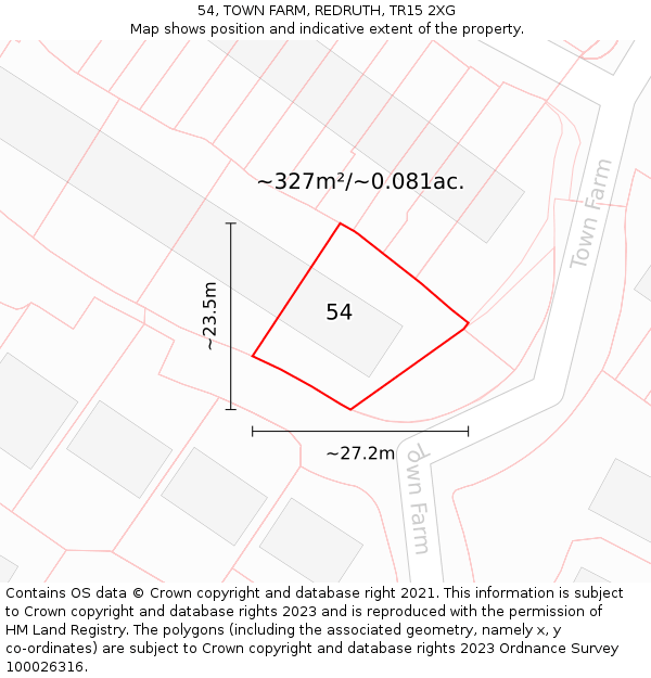 54, TOWN FARM, REDRUTH, TR15 2XG: Plot and title map