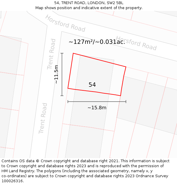 54, TRENT ROAD, LONDON, SW2 5BL: Plot and title map