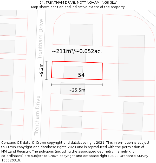 54, TRENTHAM DRIVE, NOTTINGHAM, NG8 3LW: Plot and title map