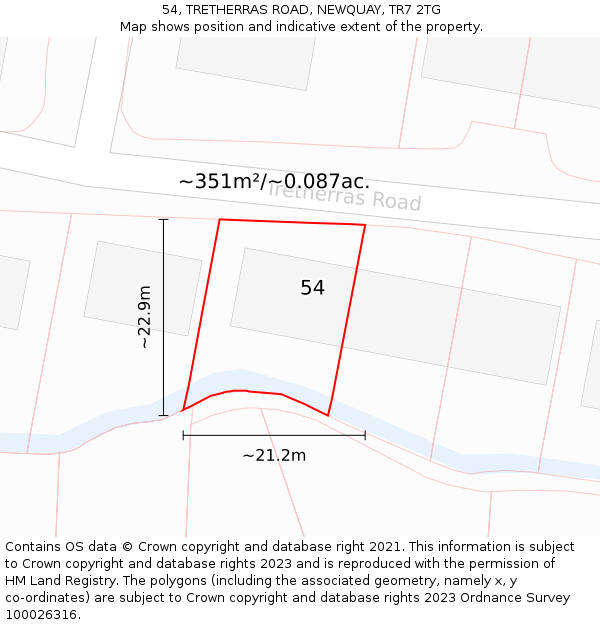 54, TRETHERRAS ROAD, NEWQUAY, TR7 2TG: Plot and title map