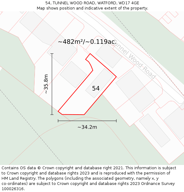 54, TUNNEL WOOD ROAD, WATFORD, WD17 4GE: Plot and title map