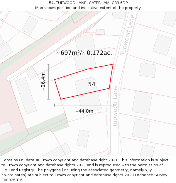 54, TUPWOOD LANE, CATERHAM, CR3 6DP: Plot and title map