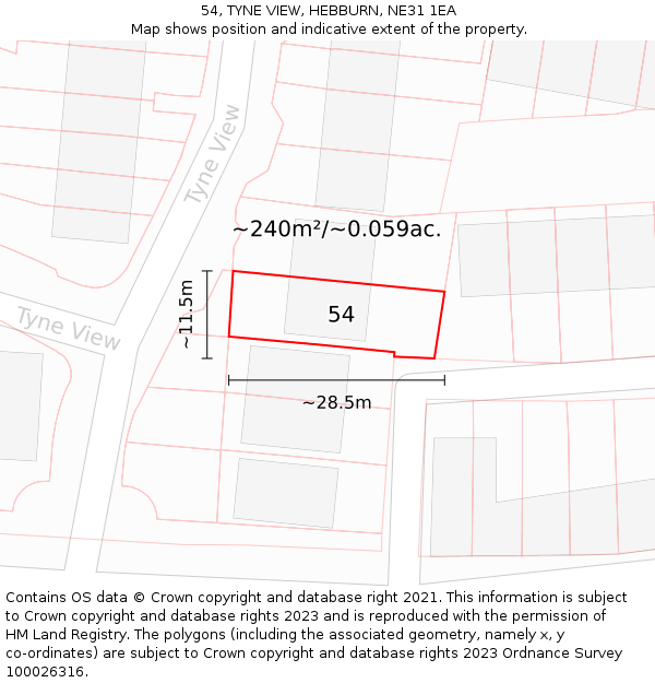 54, TYNE VIEW, HEBBURN, NE31 1EA: Plot and title map