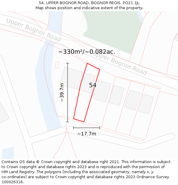 54, UPPER BOGNOR ROAD, BOGNOR REGIS, PO21 1JL: Plot and title map