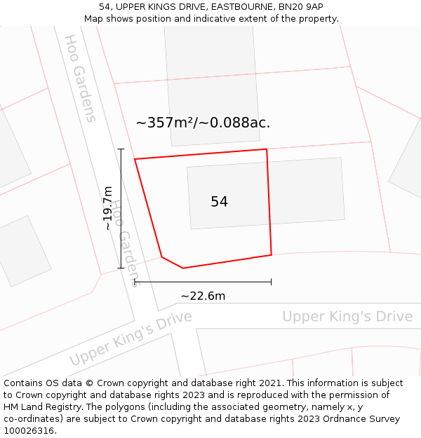 54, UPPER KINGS DRIVE, EASTBOURNE, BN20 9AP: Plot and title map