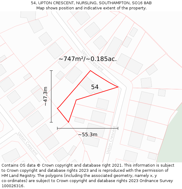 54, UPTON CRESCENT, NURSLING, SOUTHAMPTON, SO16 8AB: Plot and title map