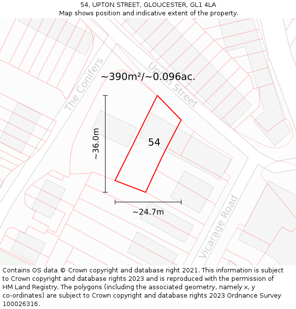 54, UPTON STREET, GLOUCESTER, GL1 4LA: Plot and title map
