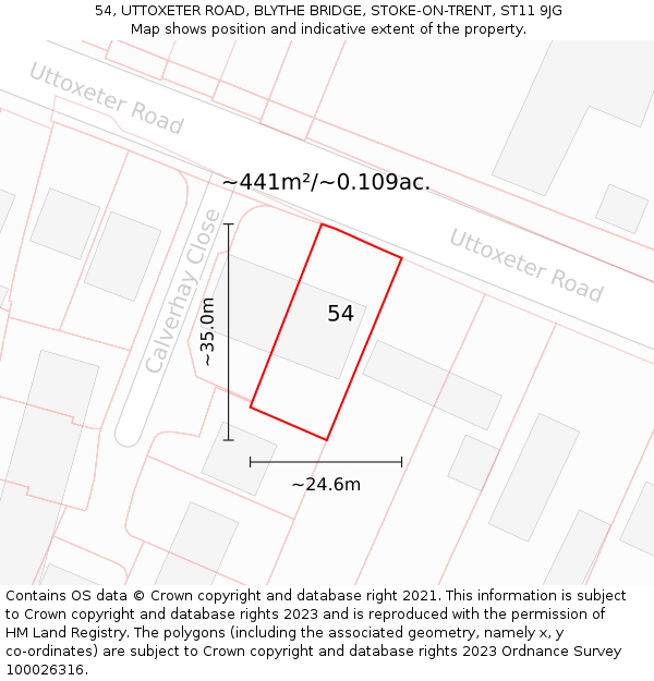 54, UTTOXETER ROAD, BLYTHE BRIDGE, STOKE-ON-TRENT, ST11 9JG: Plot and title map