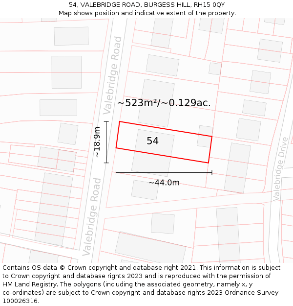 54, VALEBRIDGE ROAD, BURGESS HILL, RH15 0QY: Plot and title map