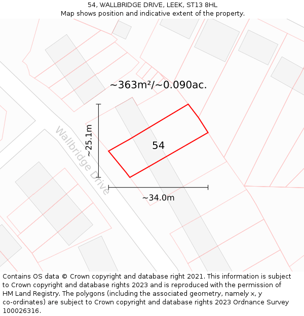 54, WALLBRIDGE DRIVE, LEEK, ST13 8HL: Plot and title map