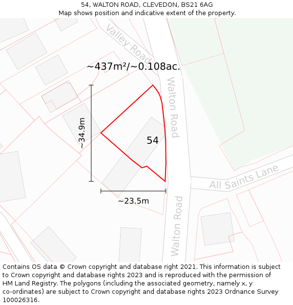 54, WALTON ROAD, CLEVEDON, BS21 6AG: Plot and title map