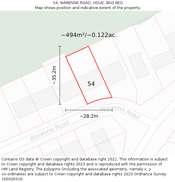 54, WARENNE ROAD, HOVE, BN3 8EG: Plot and title map