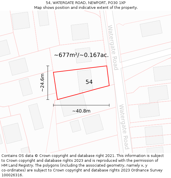54, WATERGATE ROAD, NEWPORT, PO30 1XP: Plot and title map