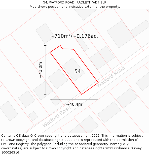 54, WATFORD ROAD, RADLETT, WD7 8LR: Plot and title map