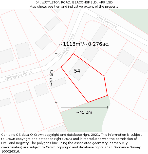 54, WATTLETON ROAD, BEACONSFIELD, HP9 1SD: Plot and title map