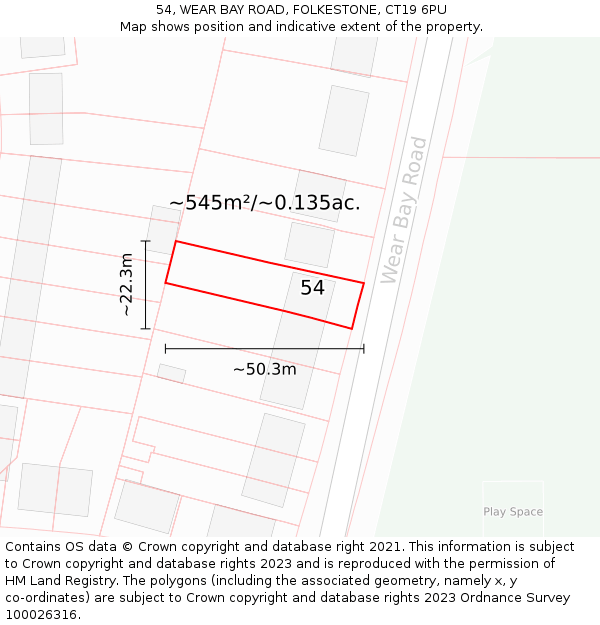 54, WEAR BAY ROAD, FOLKESTONE, CT19 6PU: Plot and title map