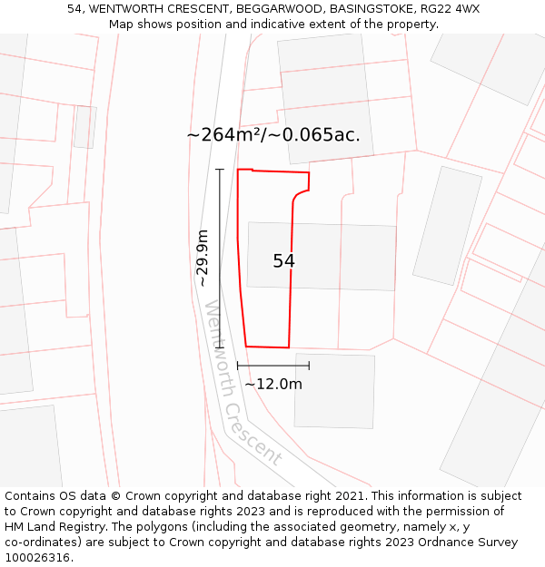 54, WENTWORTH CRESCENT, BEGGARWOOD, BASINGSTOKE, RG22 4WX: Plot and title map