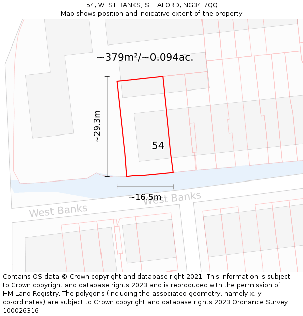 54, WEST BANKS, SLEAFORD, NG34 7QQ: Plot and title map