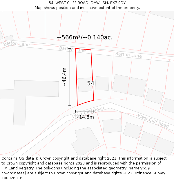 54, WEST CLIFF ROAD, DAWLISH, EX7 9DY: Plot and title map